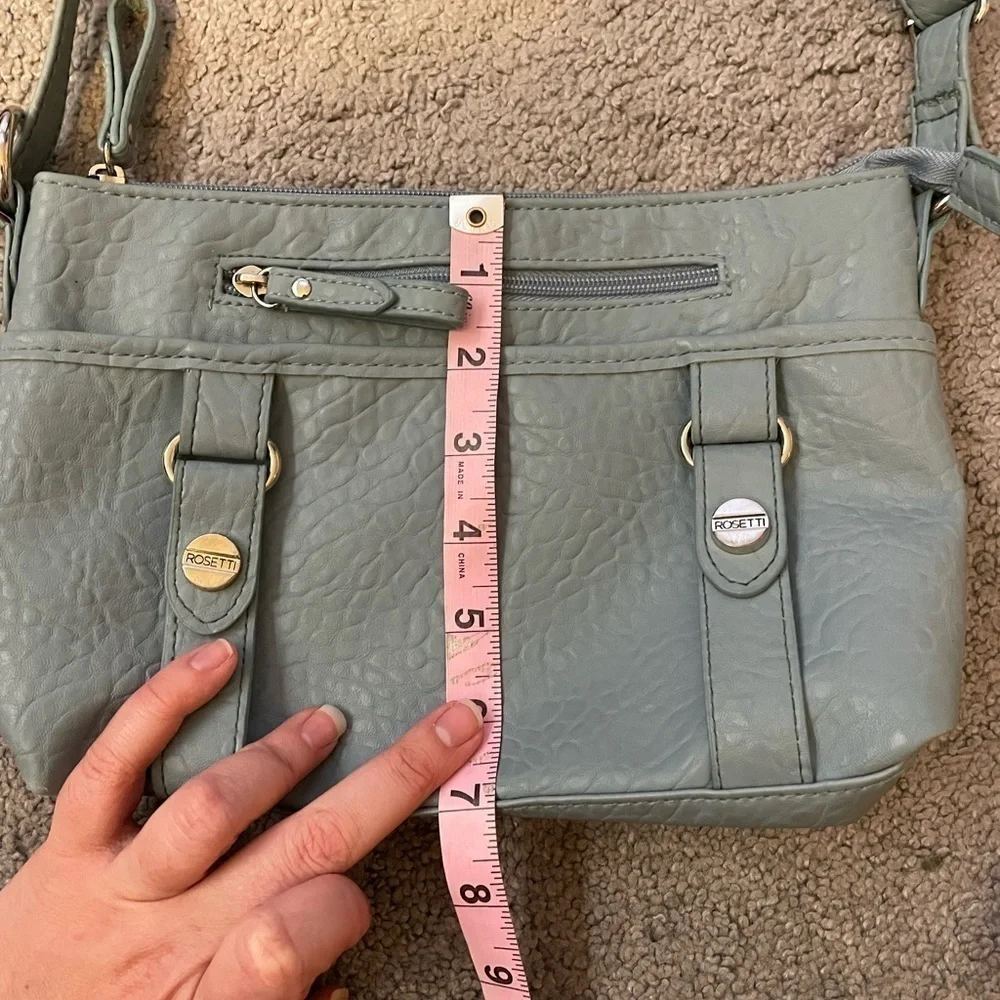 Rosetti Light Blue Crossbody Purse | Multiple Zipper Compartments | Adjustable